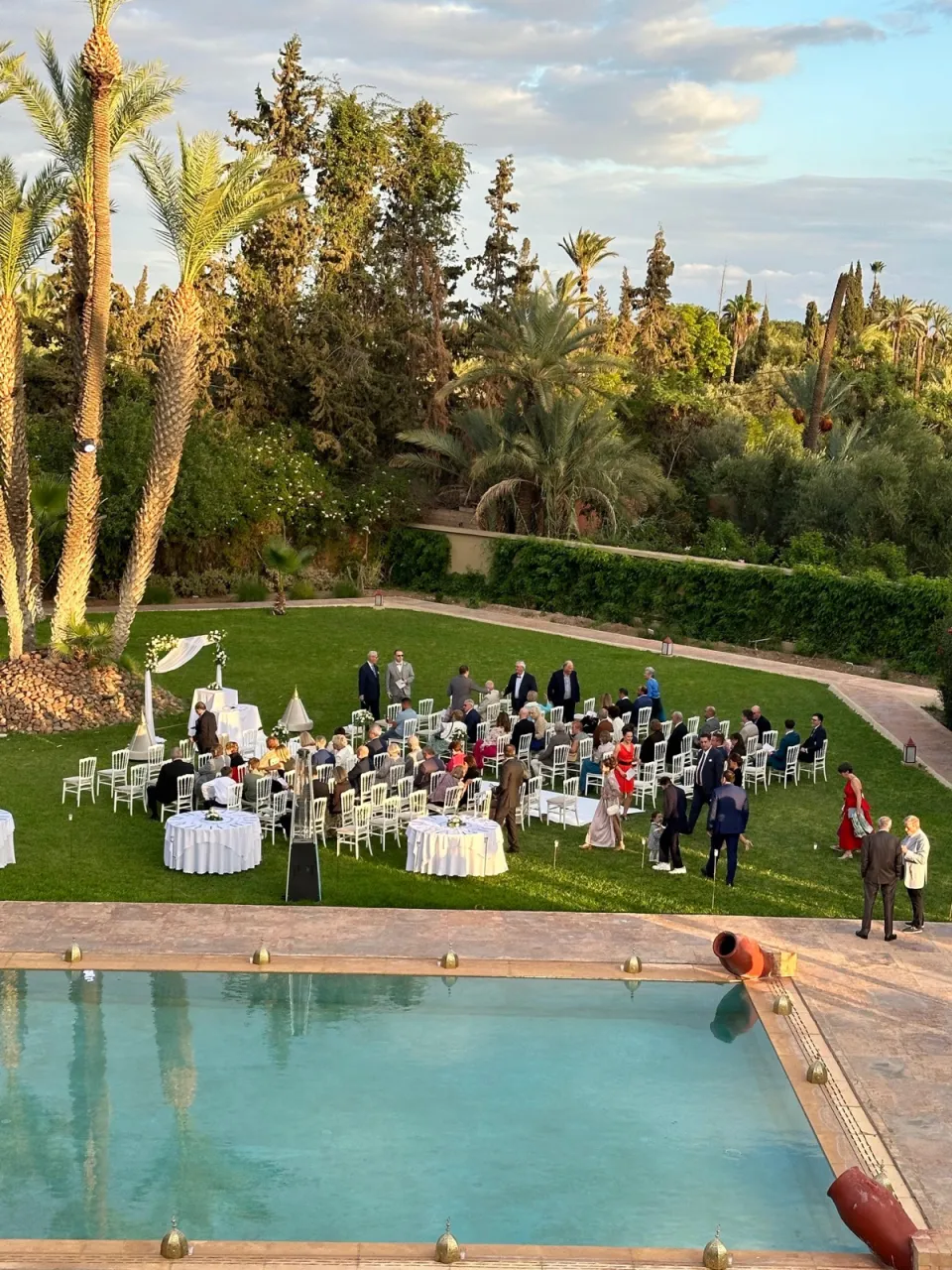 Wedding ceremony in progress on the great lawn